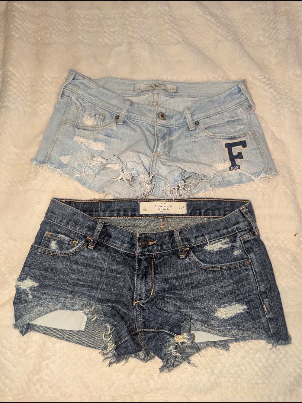 Abercrombie & Fitch Light Blue and Dark Blue Distressed Denim Shorts Duo